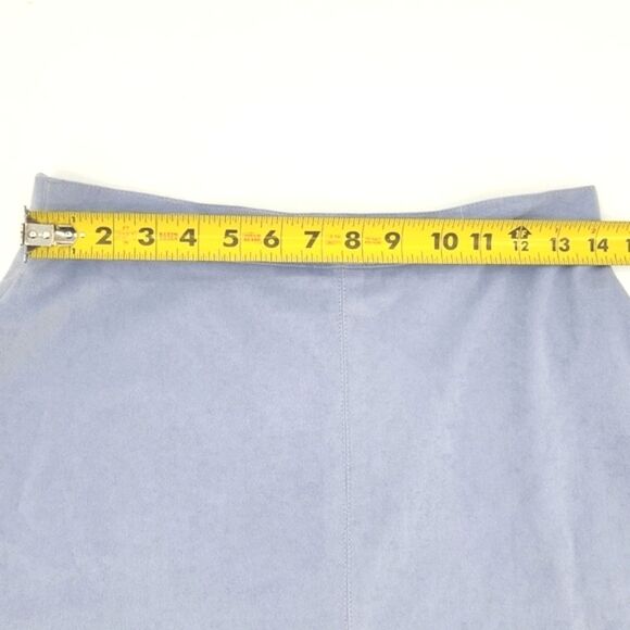 Faux Suede Midi Skirt Womens Est Size 6 Front Pleat Blue Fall 70s Retro Glam Mod - Picture 5 of 7